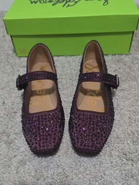 Sam Edelman Michaela Bling Mary Jane  Ballet Flat Crystals Parisian Plum Size 6